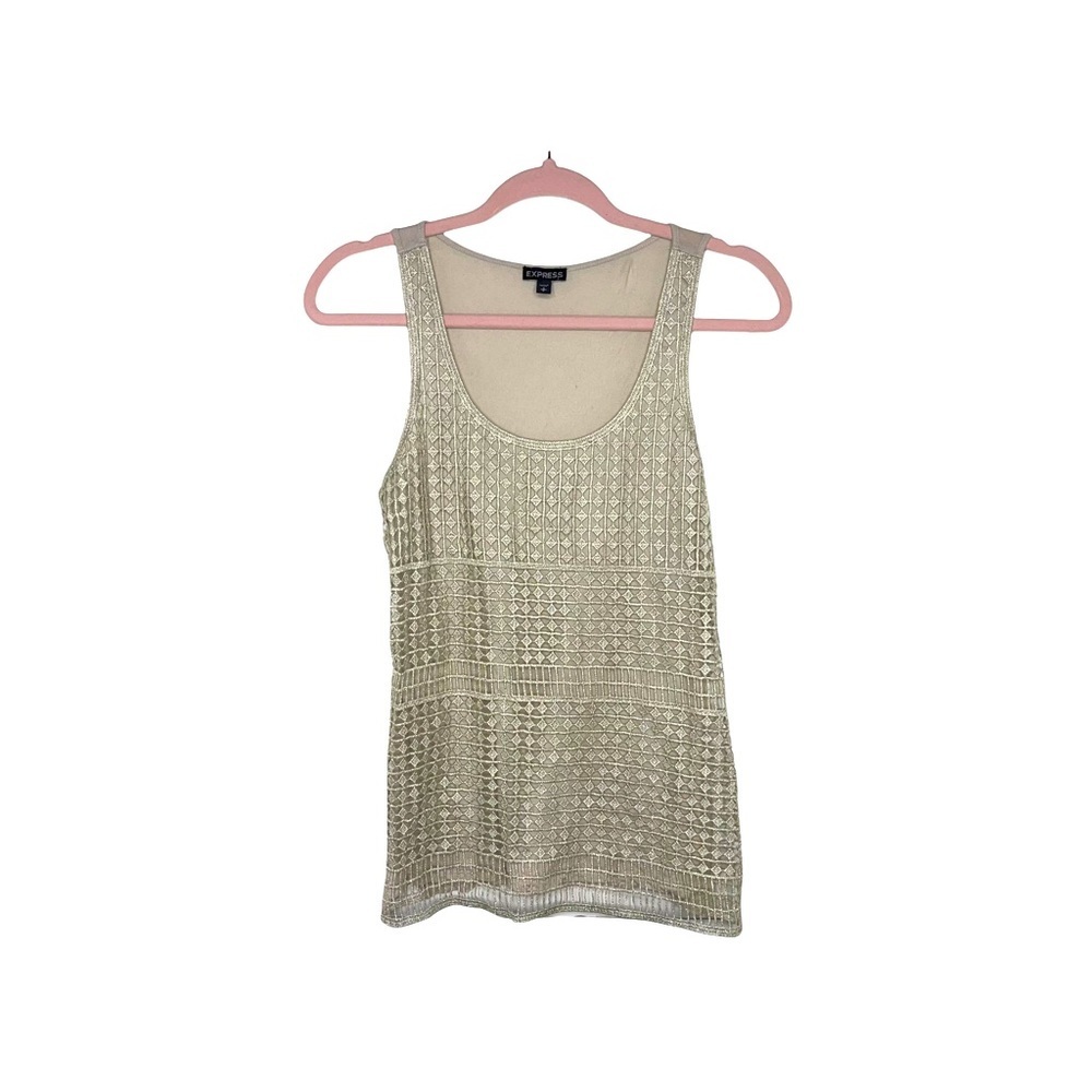 EXPRESS Gold Metallic Crotchet Overlay Tank S